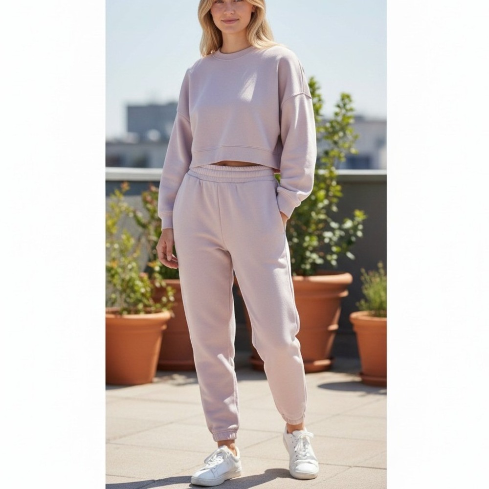 MATE the Label Sweat Set Organic Cotton Cropped Sweatshirt Sweatpants Joggers XS
